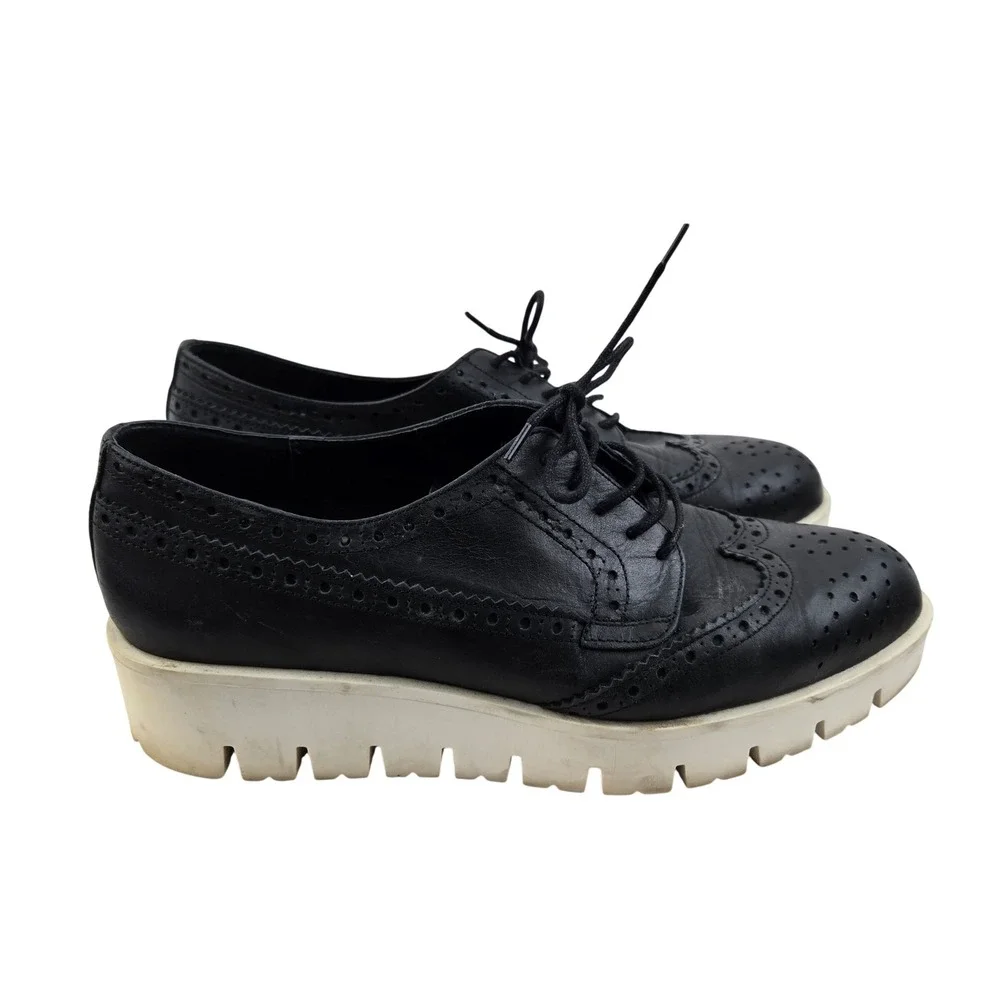CARVELA Kurt Geiger‎ Black Leather Wingtip Platform Brogues Size 38